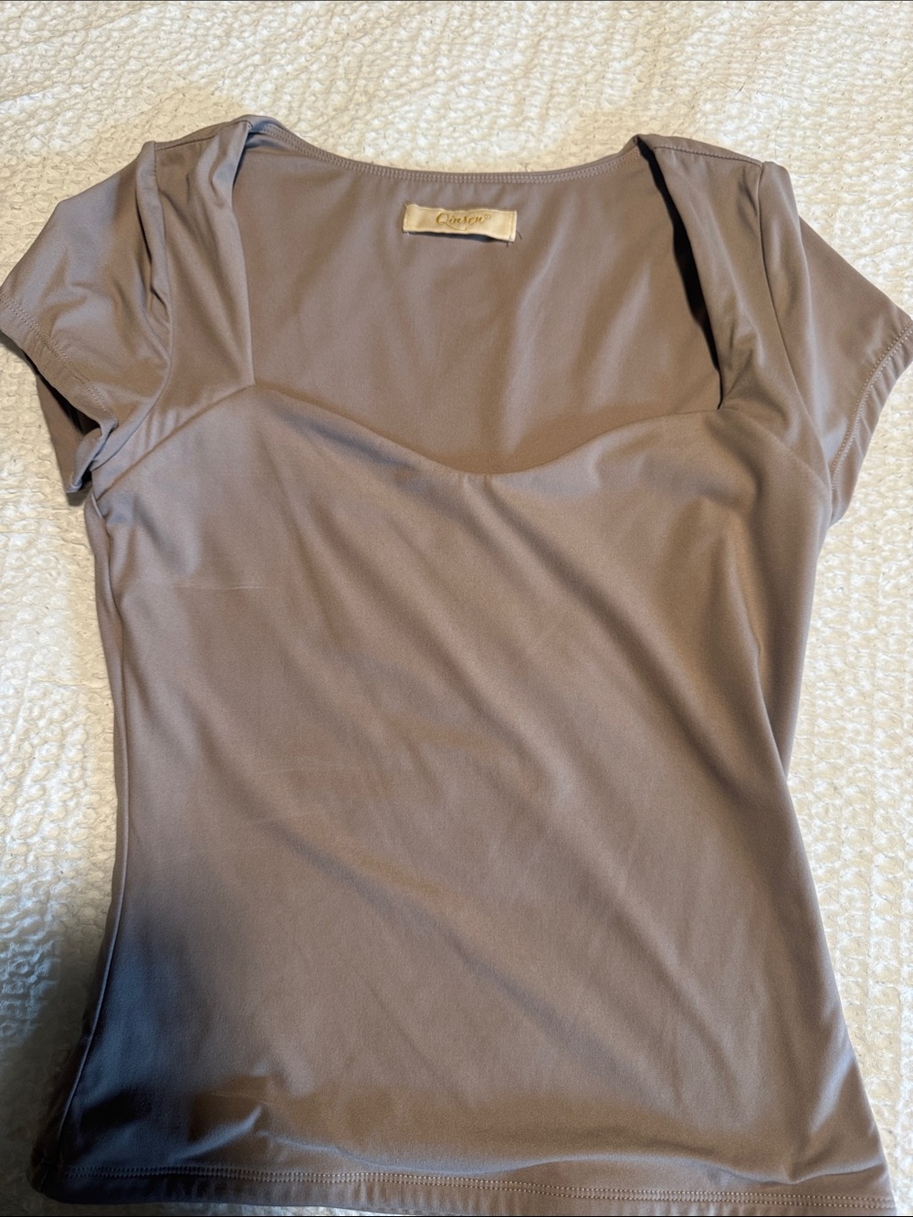 Taupe Short Sleeve Square-Neck Tee